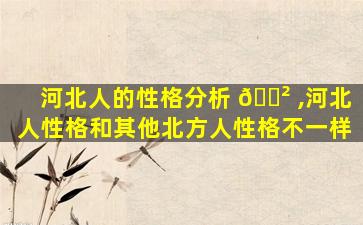 河北人的性格分析 🌲 ,河北人性格和其他北方人性格不一样